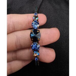 Rare Find Sparkling SORRELLI Signed Gold-Tone Blue Crystal Bracelet